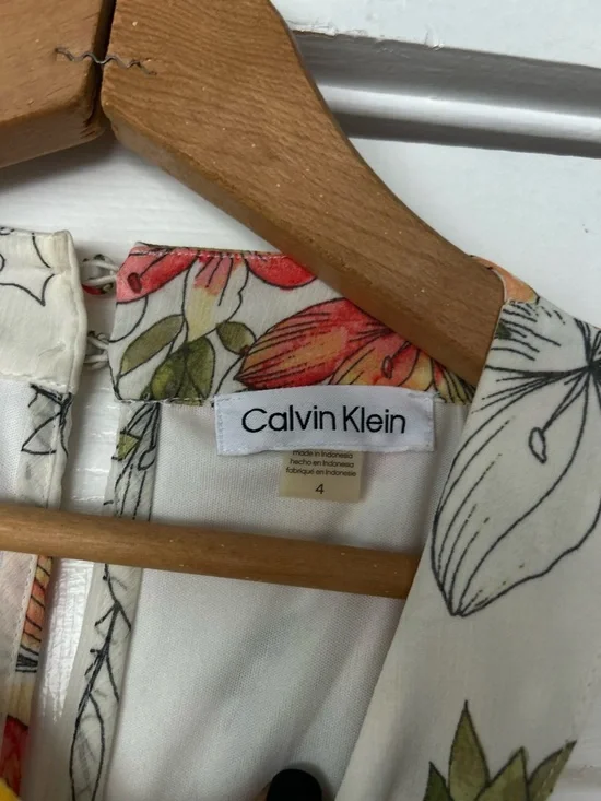 Calvin Klein Floral Maxi Dress Size 4 Sleeveless Belted Flowy Spring - Picture 2 of 4